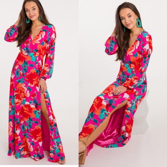 Long Sleeve Maxi Dress by Shop The Mint Floral Fuchsia Pink Wedding Guest SM - Picture 14 of 14